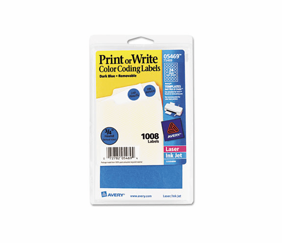AVE05469 Print or Write Removable Color-Coding Labels, 3/4in dia, Dark Blue, 1008/Pack By AVERY-DENNISON