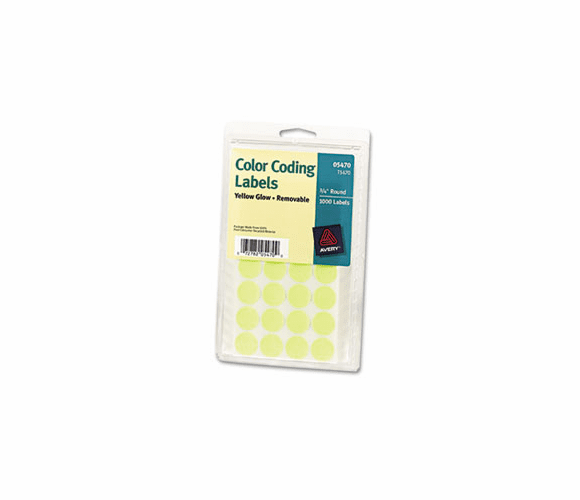 AVE05470 Print or Write Removable Color-Coding Labels, 3/4in dia, Neon Yellow, 1008/Pack By AVERY-DENNISON