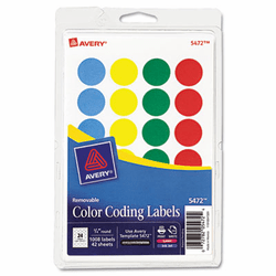 AVE05472 Print or Write Removable Color-Coding Labels, 3/4in dia, Assorted, 1008/Pack By AVERY-DENNISON