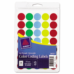 AVE05473 See-Through Removable Color Dots, 3/4" dia, Assorted Colors, 1015/Pack By AVERY-DENNISON