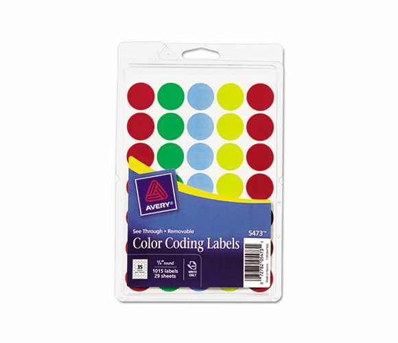 AVE05473 See-Through Removable Color Dots, 3/4" dia, Assorted Colors, 1015/Pack By AVERY-DENNISON