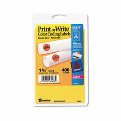 AVE05476 Print or Write Removable Color-Coding Labels, 1-1/4in dia, Neon Orange, 400/Pack By AVERY-DENNISON