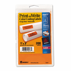 AVE05477 Print or Write Removable Color-Coding Laser Labels, 1 x 3, Neon Orange, 200/Pack By AVERY-DENNISON