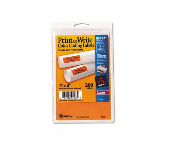 AVE05477 Print or Write Removable Color-Coding Laser Labels, 1 x 3, Neon Orange, 200/Pack By AVERY-DENNISON
