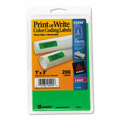 AVE05494 Print or Write Removable Color-Coding Laser Labels, 1 x 3, Neon Green, 200/Pack By AVERY-DENNISON