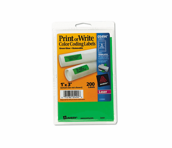 AVE05494 Print or Write Removable Color-Coding Laser Labels, 1 x 3, Neon Green, 200/Pack By AVERY-DENNISON