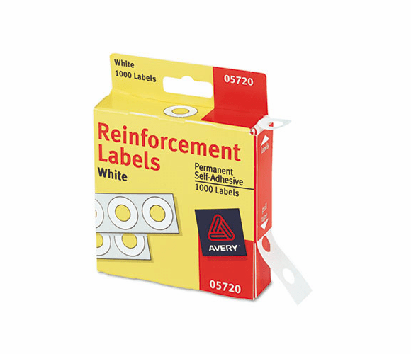 AVE05720 Hole Reinforcements, 1/4" Diameter, White, 1000/Pack By AVERY-DENNISON