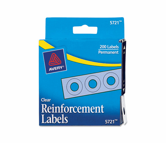 AVE05721 Hole Reinforcements, 1/4" Diameter, Clear, 200/Pack By AVERY-DENNISON