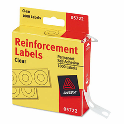 AVE05722 Hole Reinforcements, 1/4" Diameter, Clear, 1000/Pack By AVERY-DENNISON