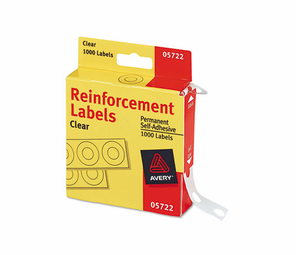 AVE05722 Hole Reinforcements, 1/4" Diameter, Clear, 1000/Pack By AVERY-DENNISON