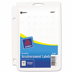 AVE05724 Hole Reinforcements, 1/4" Diameter, White, 160/Pack By AVERY-DENNISON