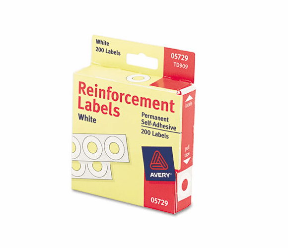 AVE05729 Hole Reinforcements, 1/4" Diameter, White, 200/Pack By AVERY-DENNISON