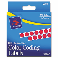 AVE05790 Permanent Self-Adhesive Color-Coding Labels, 1/4in dia, Red, 450/Pack By AVERY-DENNISON