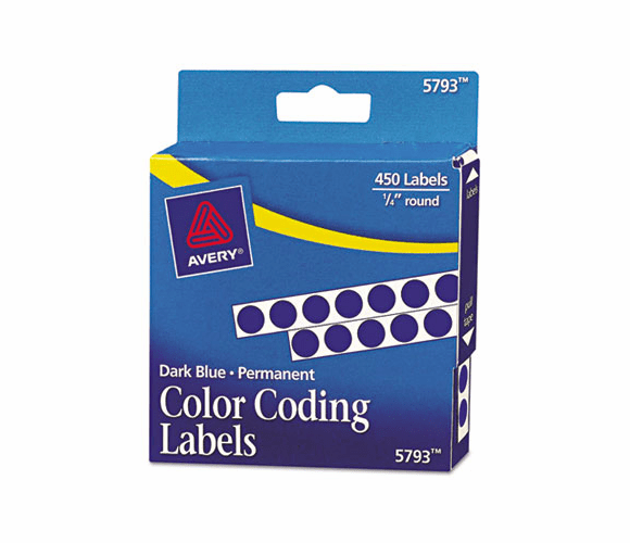 AVE05793 Permanent Self-Adhesive Color-Coding Labels, 1/4in dia, Dark Blue, 450/Pack By AVERY-DENNISON