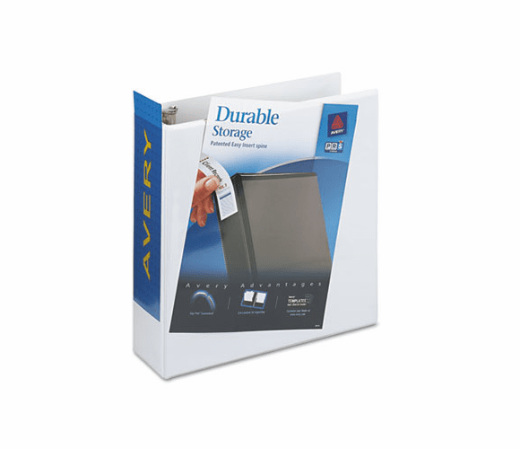 AVE09701 Durable Slant Easy Insert Ring View Binder, 3" Capacity, White By AVERY-DENNISON