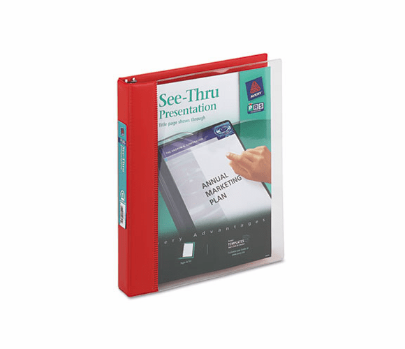 AVE10853 See-Thru Presentation Binder, Round Ring, 1" Capacity, Red By AVERY-DENNISON