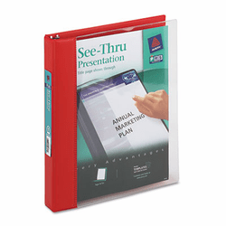 AVE10853 See-Thru Presentation Binder, Round Ring, 1" Capacity, Red By AVERY-DENNISON