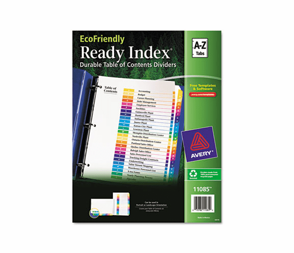AVE11085 EcoFriendly Ready Index Table of Contents Divider, Multicolor A-Z, 11 x 8-1/2 By AVERY-DENNISON