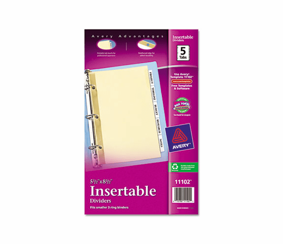 AVE11102 WorkSaver Insertable Tab Index Dividers, 5-Tab, 8-1/2 x 5-1/2, Clear, Five By AVERY-DENNISON
