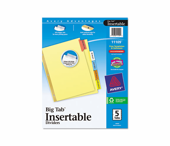AVE11109 WorkSaver Big Tab Reinforced Dividers, Multicolor Tabs, 5-Tab, Letter, Buff By AVERY-DENNISON