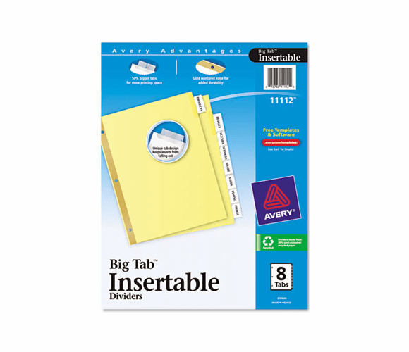 AVE11112 WorkSaver Big Tab Reinforced Dividers w/Clear Tabs, 8-Tab, Letter, Buff By AVERY-DENNISON