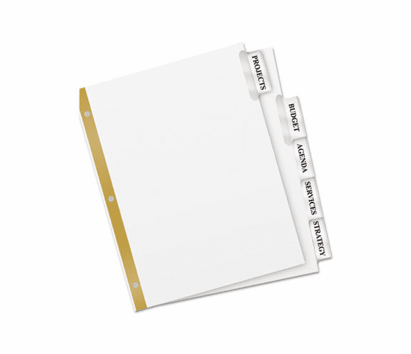 AVE11122 WorkSaver Big Tab Dividers, Clear Tabs, 5-Tab, Letter, White By AVERY-DENNISON