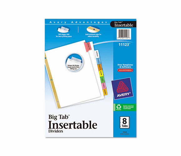 AVE11123 WorkSaver Big Tab Dividers, Multicolor Tabs, 8-Tab, Letter, White By AVERY-DENNISON