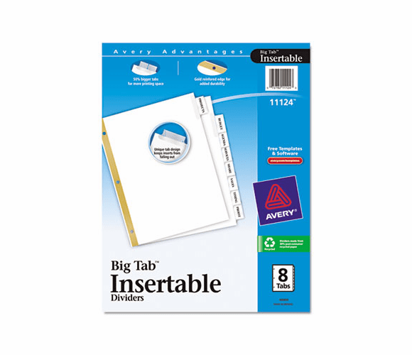 AVE11124 WorkSaver Big Tab Dividers, Clear Tabs, 8-Tab, Letter, White By AVERY-DENNISON