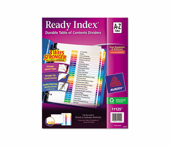 AVE11125 Ready Index Contemporary Table of Content Divider, Title: A-Z, Multi, Letter By AVERY-DENNISON
