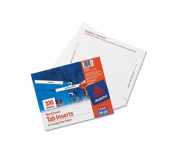 AVE11137 Laser/Inkjet Hanging File Folder Inserts, 1/3 Tab, 3 1/2 Inch, White, 100/Pack By AVERY-DENNISON