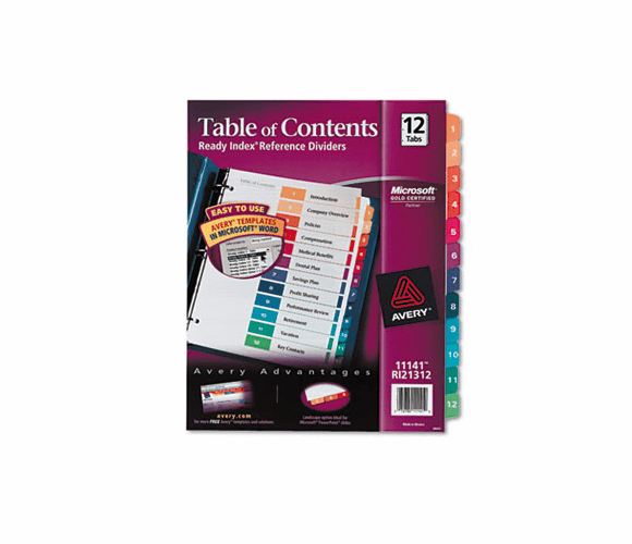 AVE11141 Ready Index Contemporary Table of Contents Divider, 1-12, Multi, Letter By AVERY-DENNISON