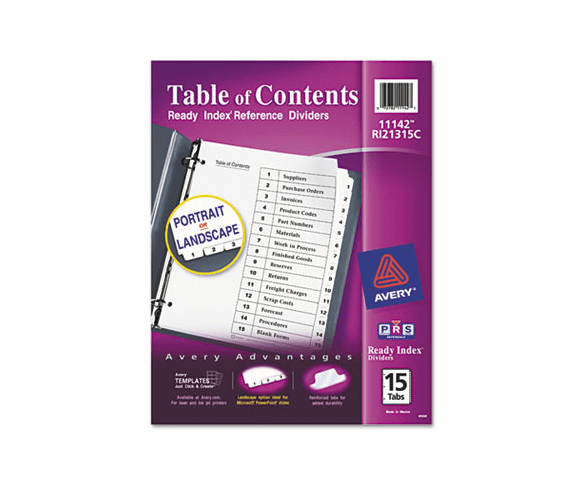 AVE11142 Ready Index Classic Tab Titles, 15-Tab, 1-15, Letter, Black/White, 15/Set By AVERY-DENNISON