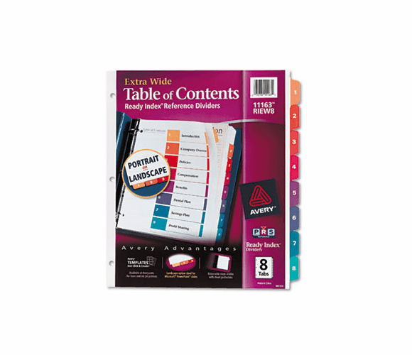 AVE11163 Extra-Wide Ready Index Dividers, 8-Tab, 9 1/2 x 11, Assorted, 8/Set By AVERY-DENNISON
