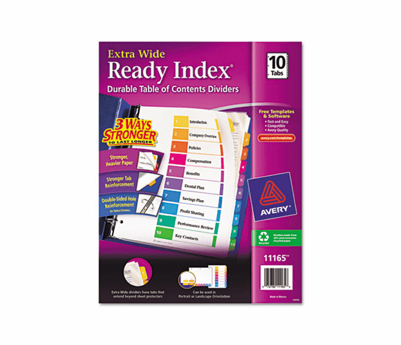 AVE11165 Extra-Wide Ready Index Dividers, 10-Tab, 9 1/2 x 11, Assorted, 10/Set By AVERY-DENNISON