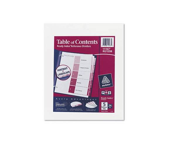 AVE11167 Ready Index Table/Contents Dividers, 5-Tab, Letter, Assorted, 24 Sets/Box By AVERY-DENNISON