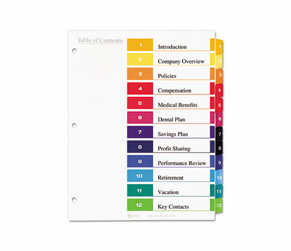 AVE11196 Ready Index Contemporary Contents Divider, 1-12, Multicolor, Letter, 6 Sets By AVERY-DENNISON