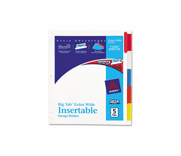 AVE11220 WorkSaver Big Tab Extrawide Dividers w/Five Multicolor Tabs, 9 x 11, White By AVERY-DENNISON