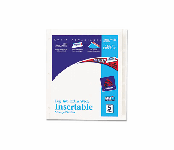 AVE11221 WorkSaver Big Tab Extrawide Dividers, Clear Tabs, 5-Tab, 9 x 11, White By AVERY-DENNISON