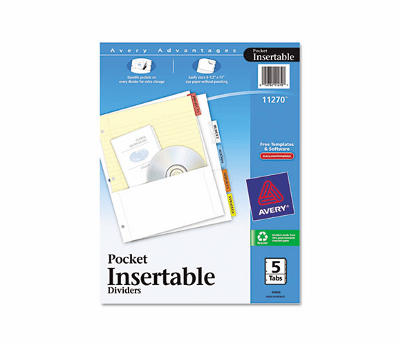 AVE11270 WorkSaver Pocket Dividers w/Five Insertable Multicolor Tabs, 5/Set By AVERY-DENNISON