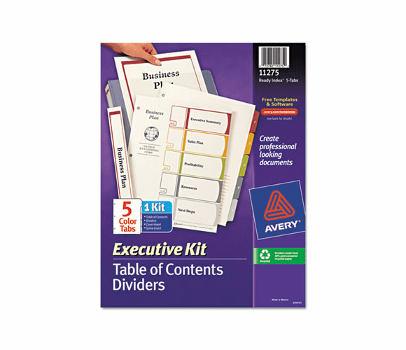 AVE11275 Ready Index Contents Dividers, 5-Tab, 1-5, Letter, Multicolor, Set of 5 By AVERY-DENNISON