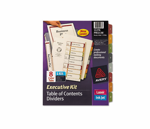 AVE11276 Ready Index Contents Dividers, 8-Tab, 1-8, Letter, Multicolor, Set of 8 By AVERY-DENNISON