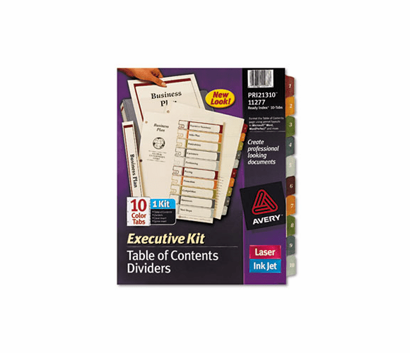AVE11277 Ready Index Contents Dividers, 10-Tab, 1-10, Letter, Multicolor, 10/Set By AVERY-DENNISON