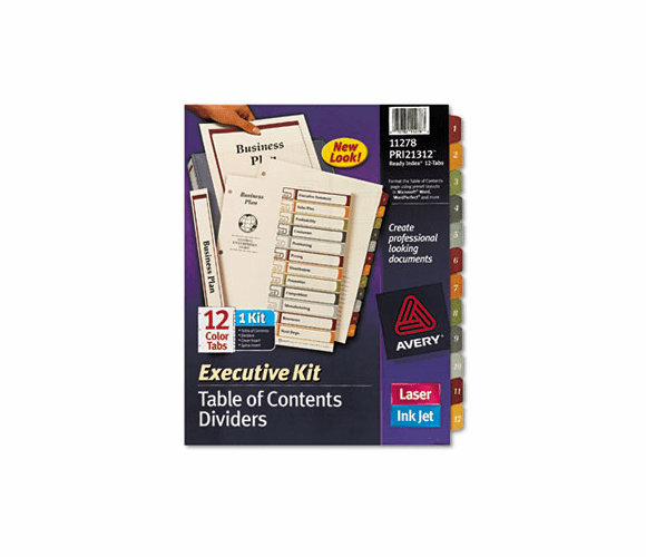 AVE11278 Ready Index Contents Dividers, 12-Tab, 1-12, Letter, Multicolor, 12/Set By AVERY-DENNISON