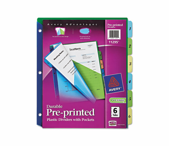 AVE11295 Preprinted Six-Tab Double Pocket Dividers, 11x8-1/2, 1-6, Assorted By AVERY-DENNISON