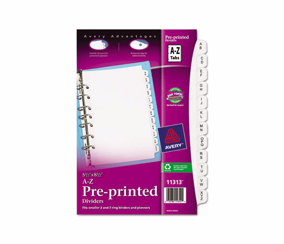 AVE11313 Small Preprinted Dividers, 5-1/2x8-1/2, A-Z, White By AVERY-DENNISON