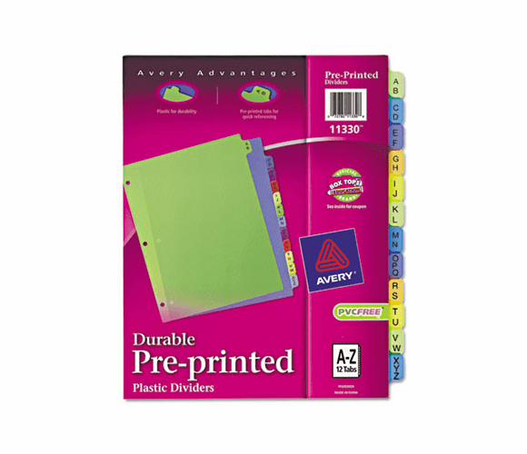AVE11330 Preprinted Plastic Dividers, 11x8-1/2, A-Z, Assorted By AVERY-DENNISON
