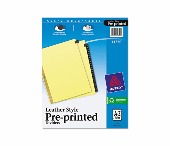 AVE11350 Gold Reinforced Leather Tab Dividers, 25-Tab, A-Z, Letter, Black, 25/Set By AVERY-DENNISON
