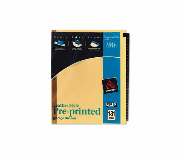 AVE11352 Gold Reinforced Leather Tab Dividers, 31-Tab, 1-31, Letter, Black, 31/Set By AVERY-DENNISON