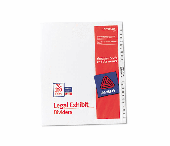AVE11397 Avery-Style Legal Side Tab Divider, Title: 76-100, Letter, White, 1 Set By AVERY-DENNISON