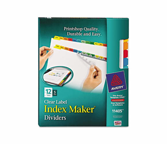 AVE11405 Index Maker Dividers, Multicolor 12-Tab, Letter, 5 Sets/Pack By AVERY-DENNISON
